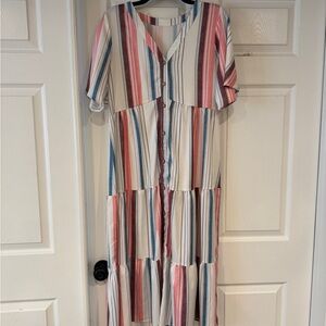 Striped Button-Down Maxi Dress